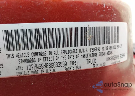 2008 Dodge Dakota Laramie z USA, uszkodzony, nr VIN 1D7HW58N88S633530